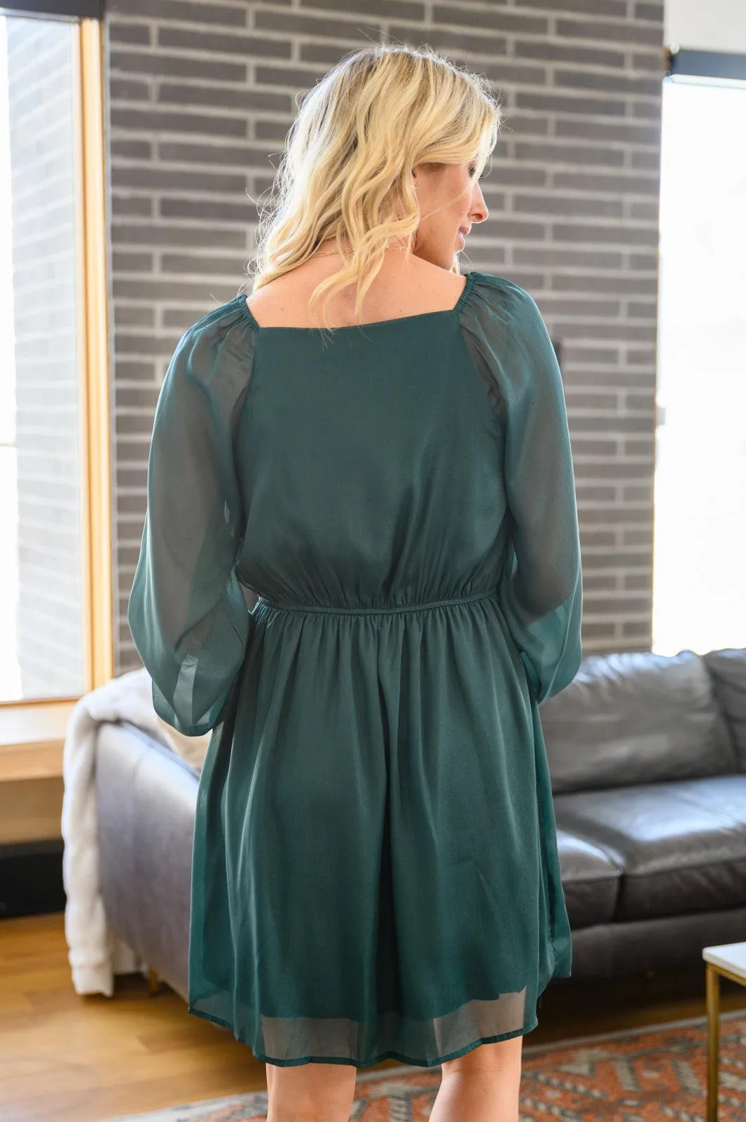Hazel Blues® | Front And Center Balloon Sleeve Dress in Green