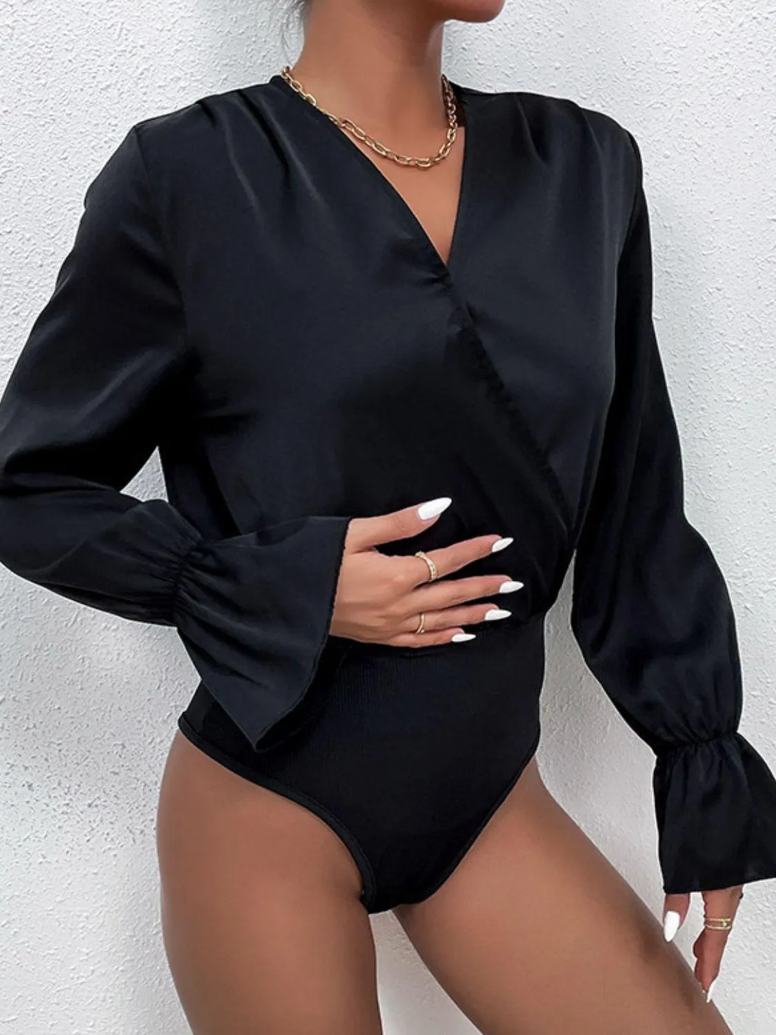 Hazel Blues® | Surplice Neck Flounce Sleeve Bodysuit