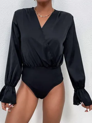 Hazel Blues® | Surplice Neck Flounce Sleeve Bodysuit