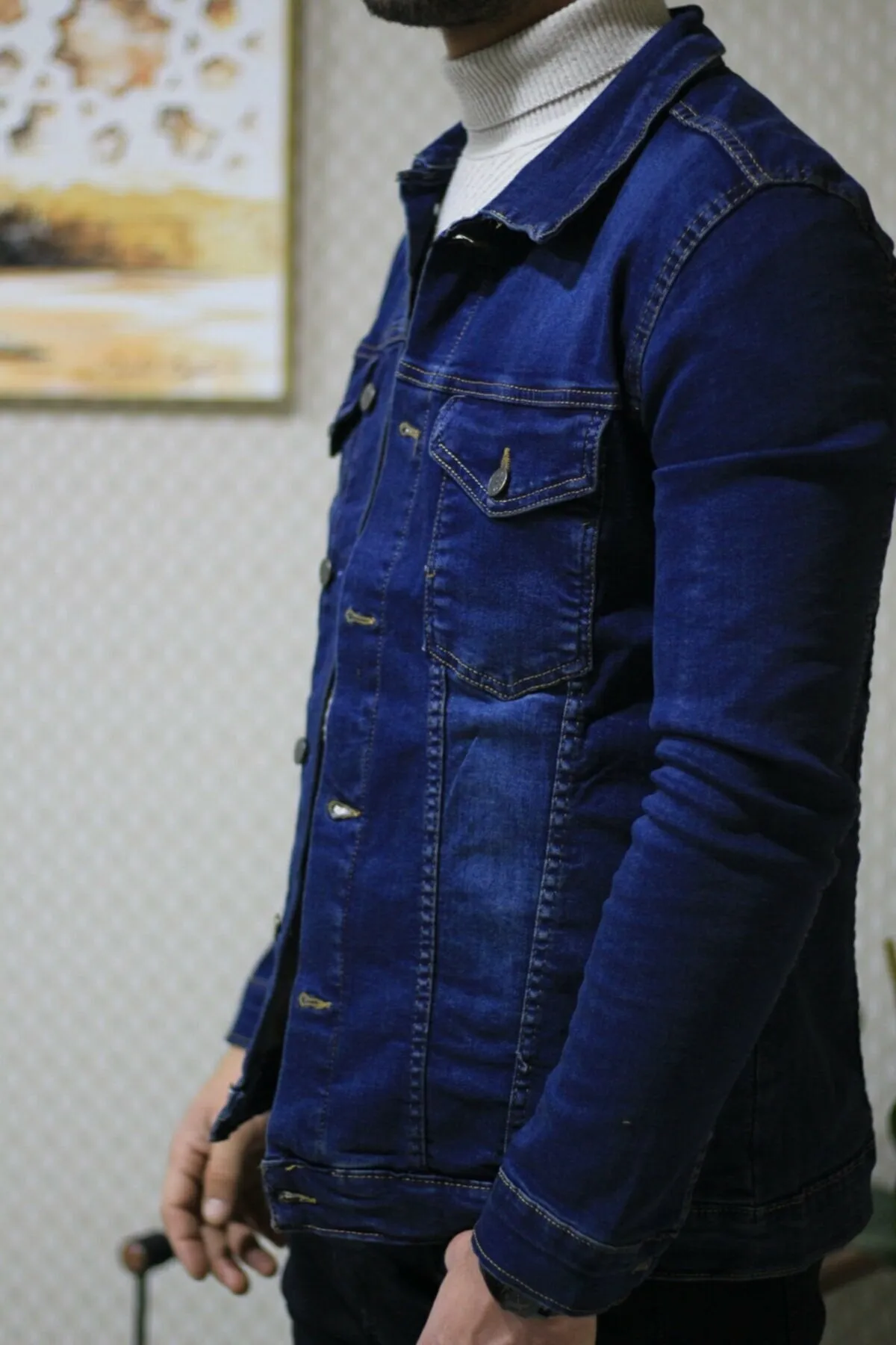 HB Mens Denim Jacket Stretchable Fine Lycra
