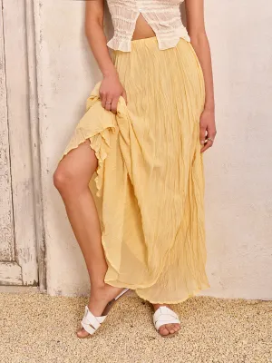 High-Waist Asymmetric Hem Crinkled Skirt