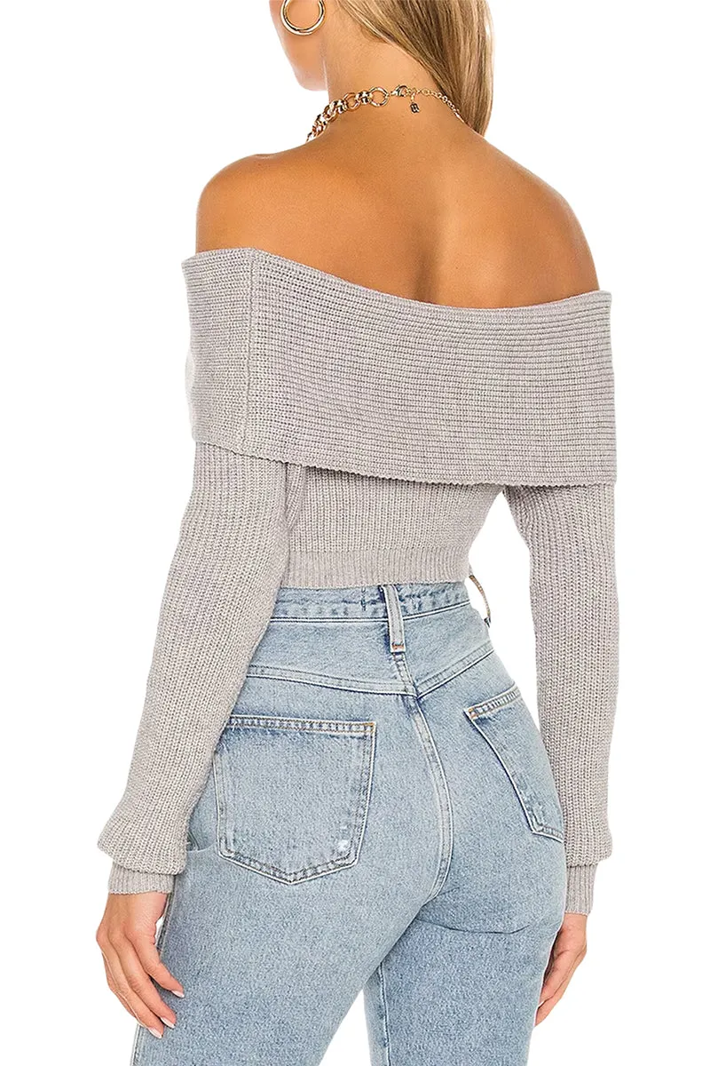 HWT1330 Asymmetric Off-Shoulder Crop Sweater