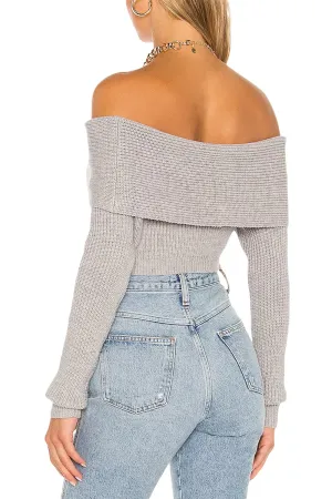 HWT1330 Asymmetric Off-Shoulder Crop Sweater