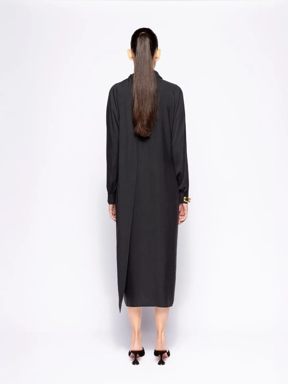 Irys Black Wrap Dress with Collar Tie