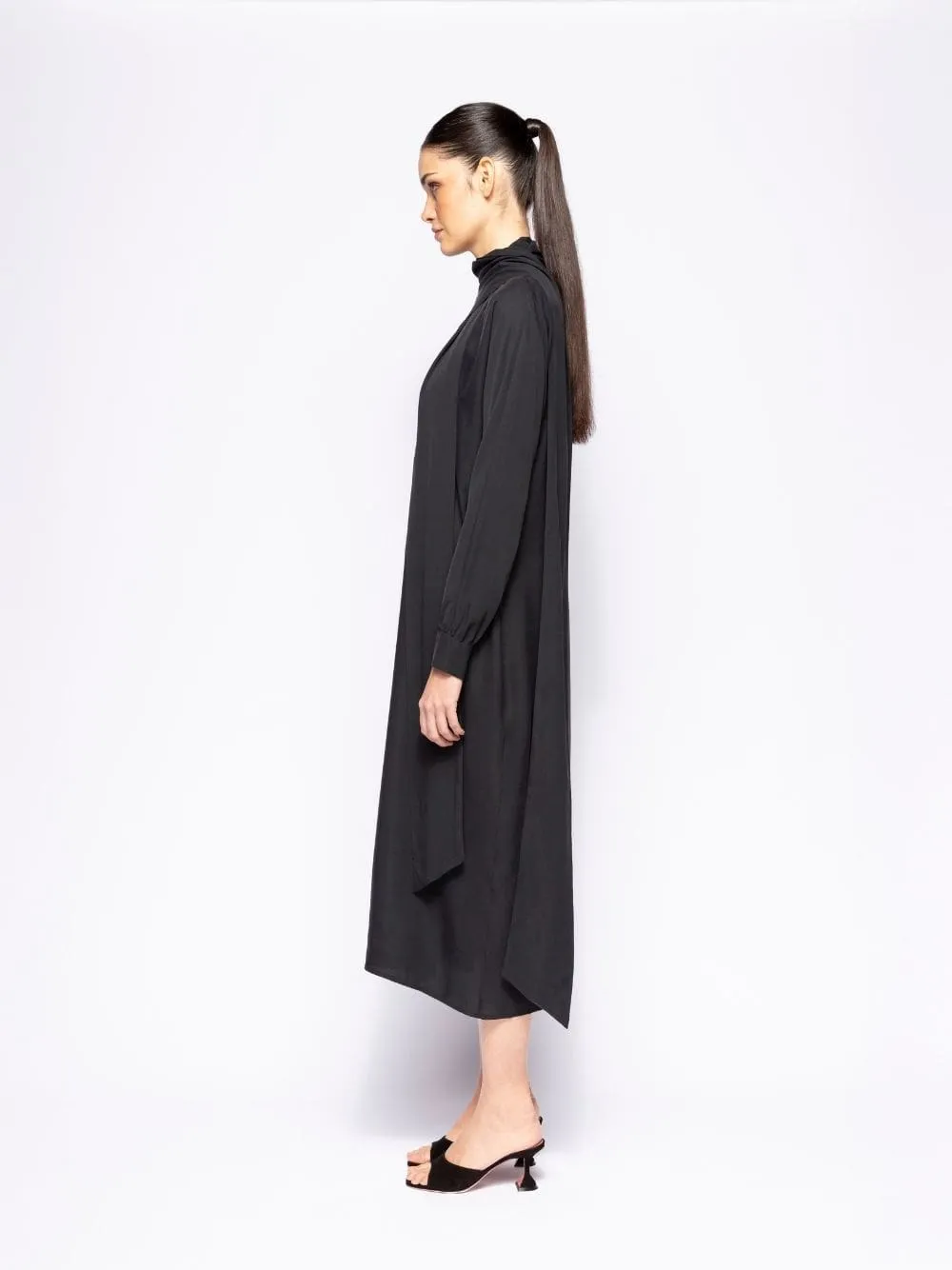 Irys Black Wrap Dress with Collar Tie