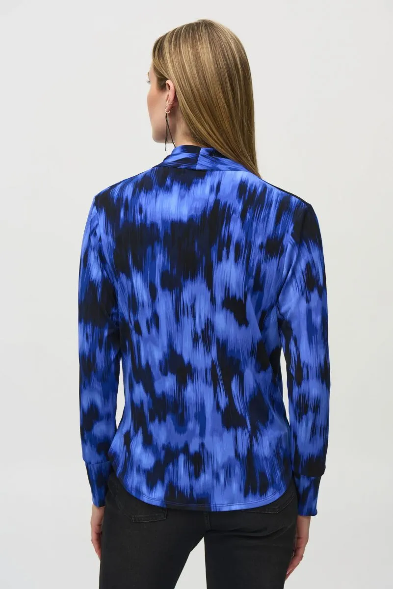 Joseph Ribkoff Royal Sapphire/Multi Abstract Print Faux Wrap Blouson Top 244075