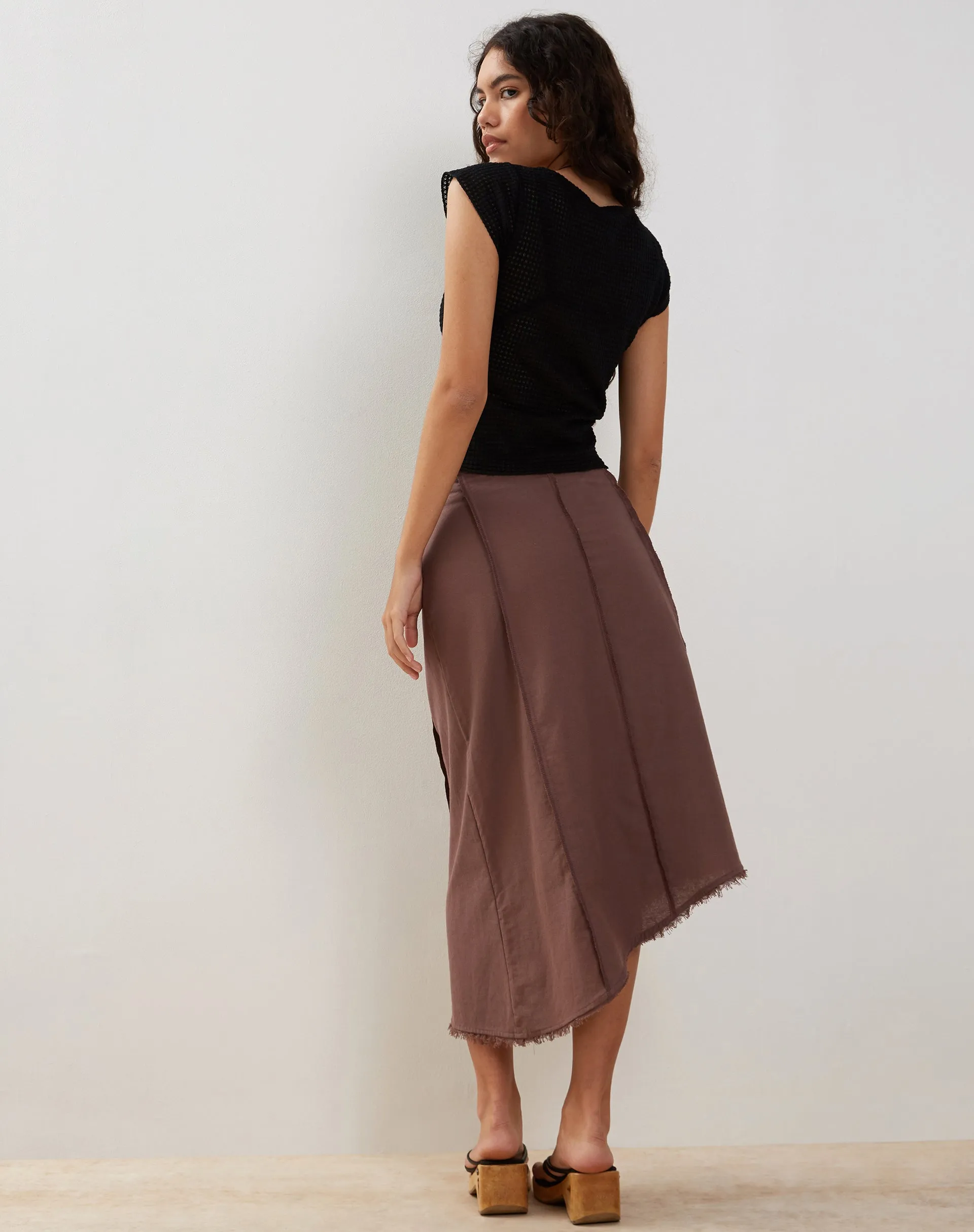 Karlesa Asymmetric Midi Skirt in Deep Taupe