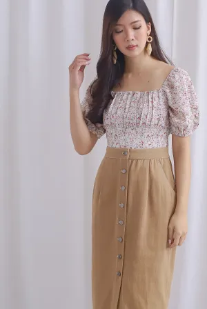 Kate Floral Textured Ruched Front Top In White