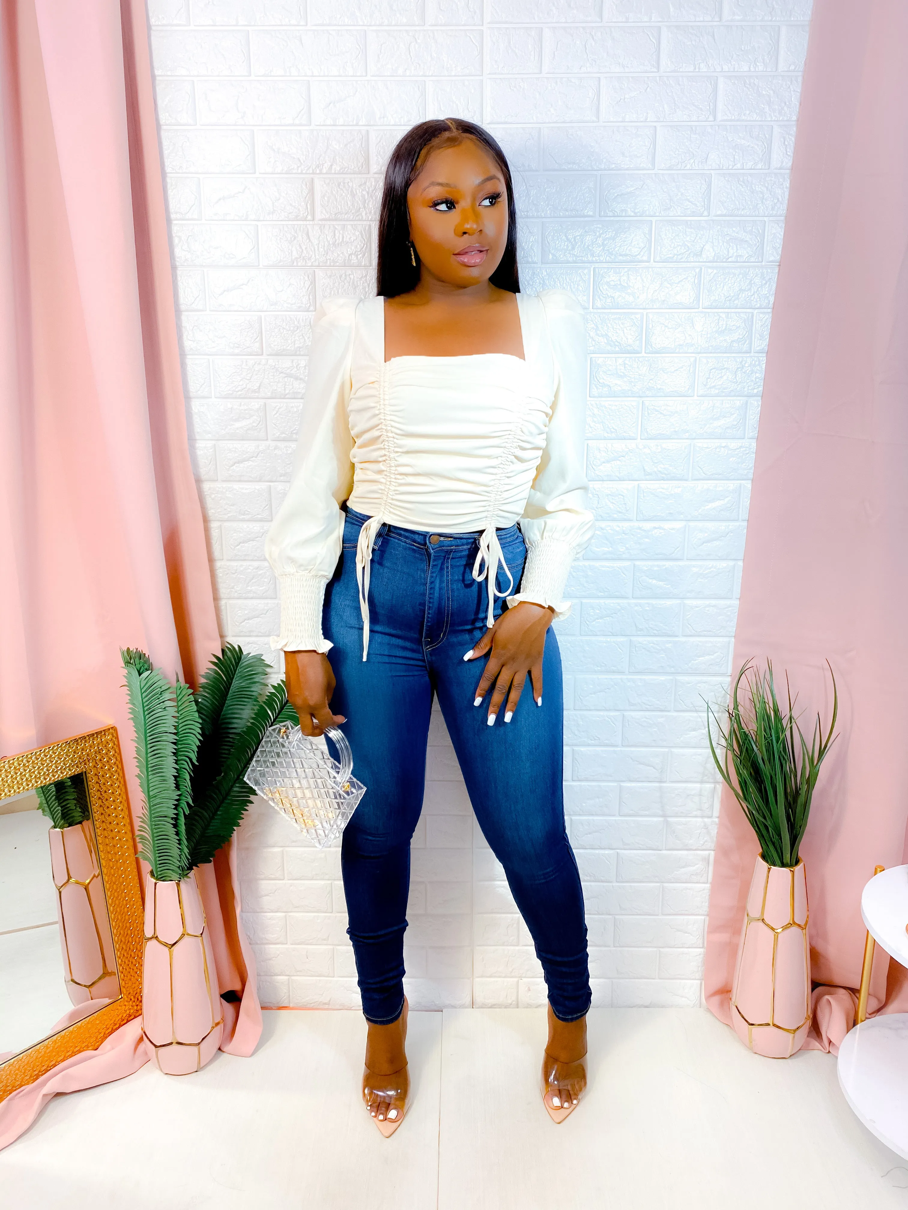 KEEP IT CLASSY RUCHED TOP (CREAM)