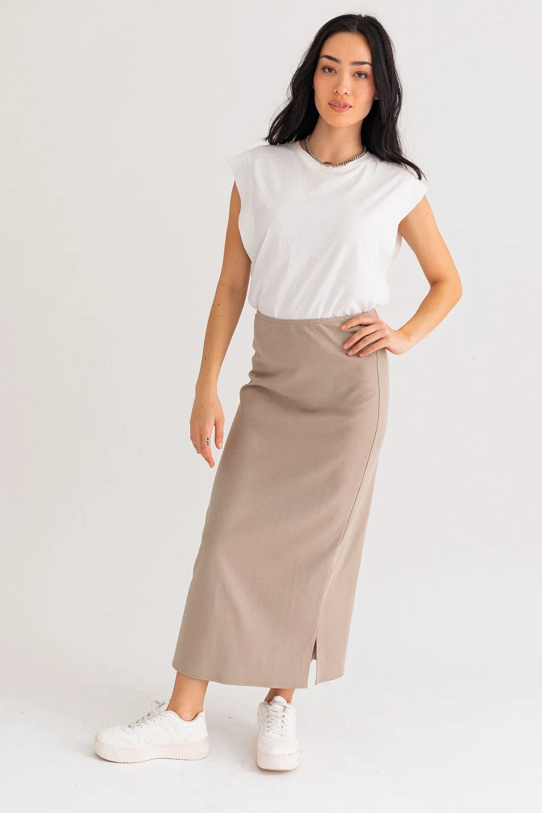 Knit Taupe Maxi Skirt