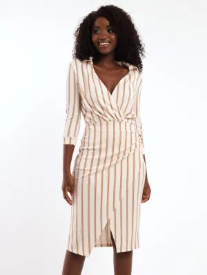 Ladies Collared Wrap Bodycon Midi Dress
