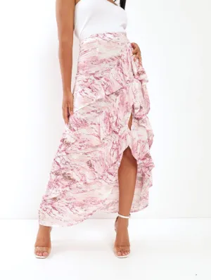 Ladies Split Front Frill Maxi Skirt