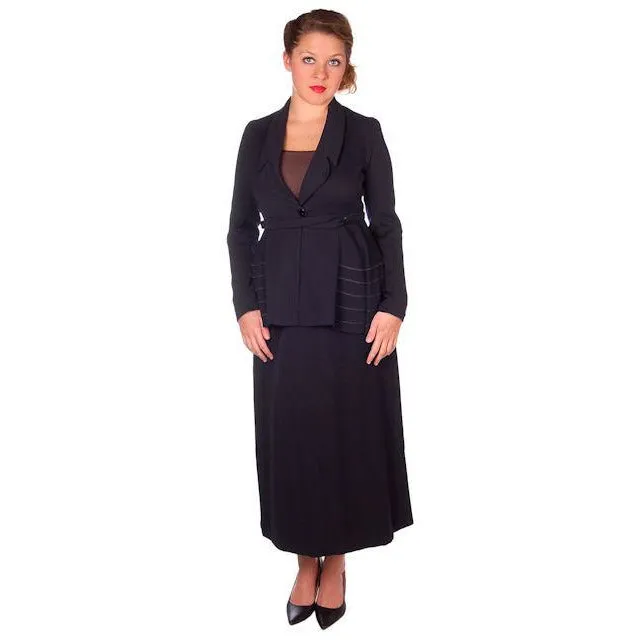 Ladies Titanic Era Vintage Navy Wool Walking Suit 1912 Printed Silk Lining 38-28-40 M
