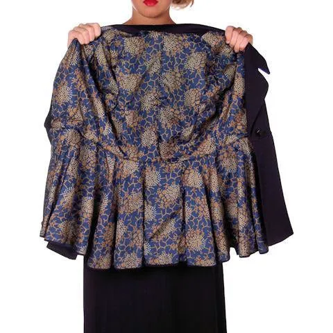 Ladies Titanic Era Vintage Navy Wool Walking Suit 1912 Printed Silk Lining 38-28-40 M