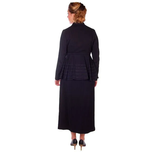 Ladies Titanic Era Vintage Navy Wool Walking Suit 1912 Printed Silk Lining 38-28-40 M