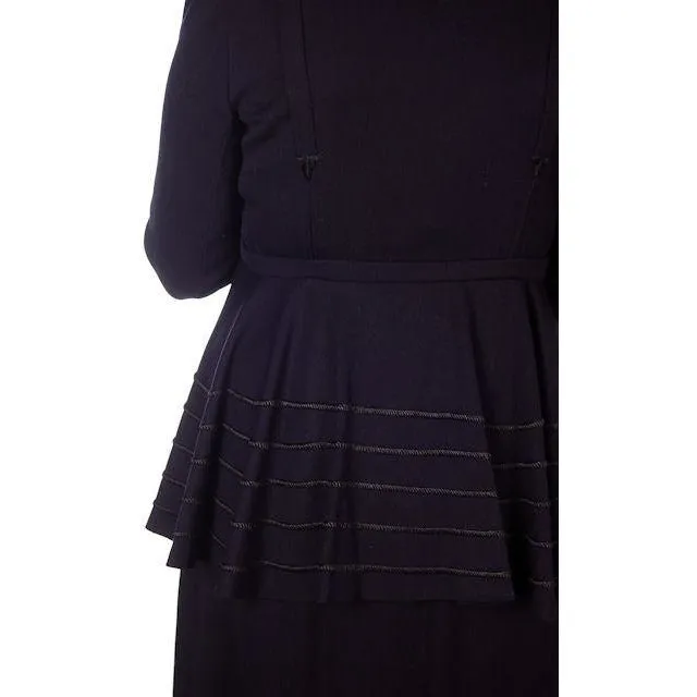 Ladies Titanic Era Vintage Navy Wool Walking Suit 1912 Printed Silk Lining 38-28-40 M