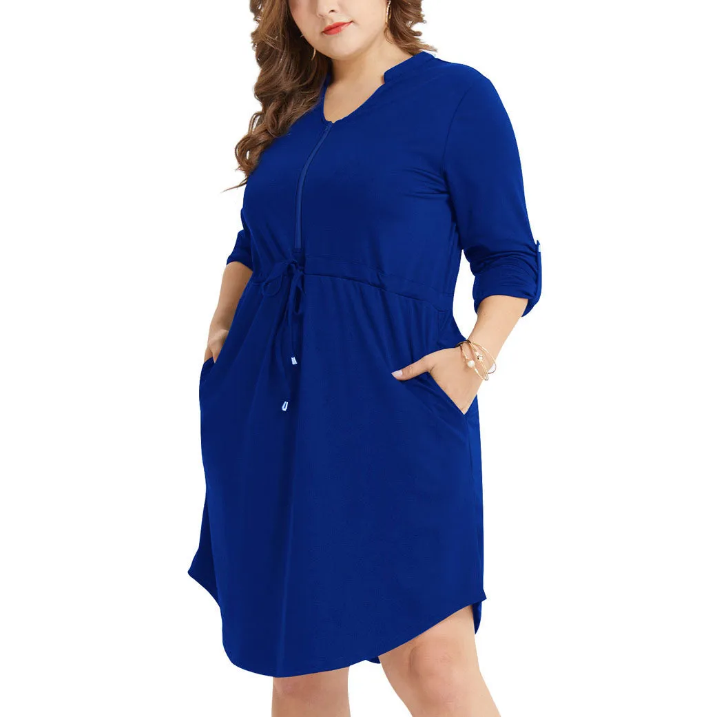 Large Size Women's Dress Plus Size Zipper Waist Pocket Skirt