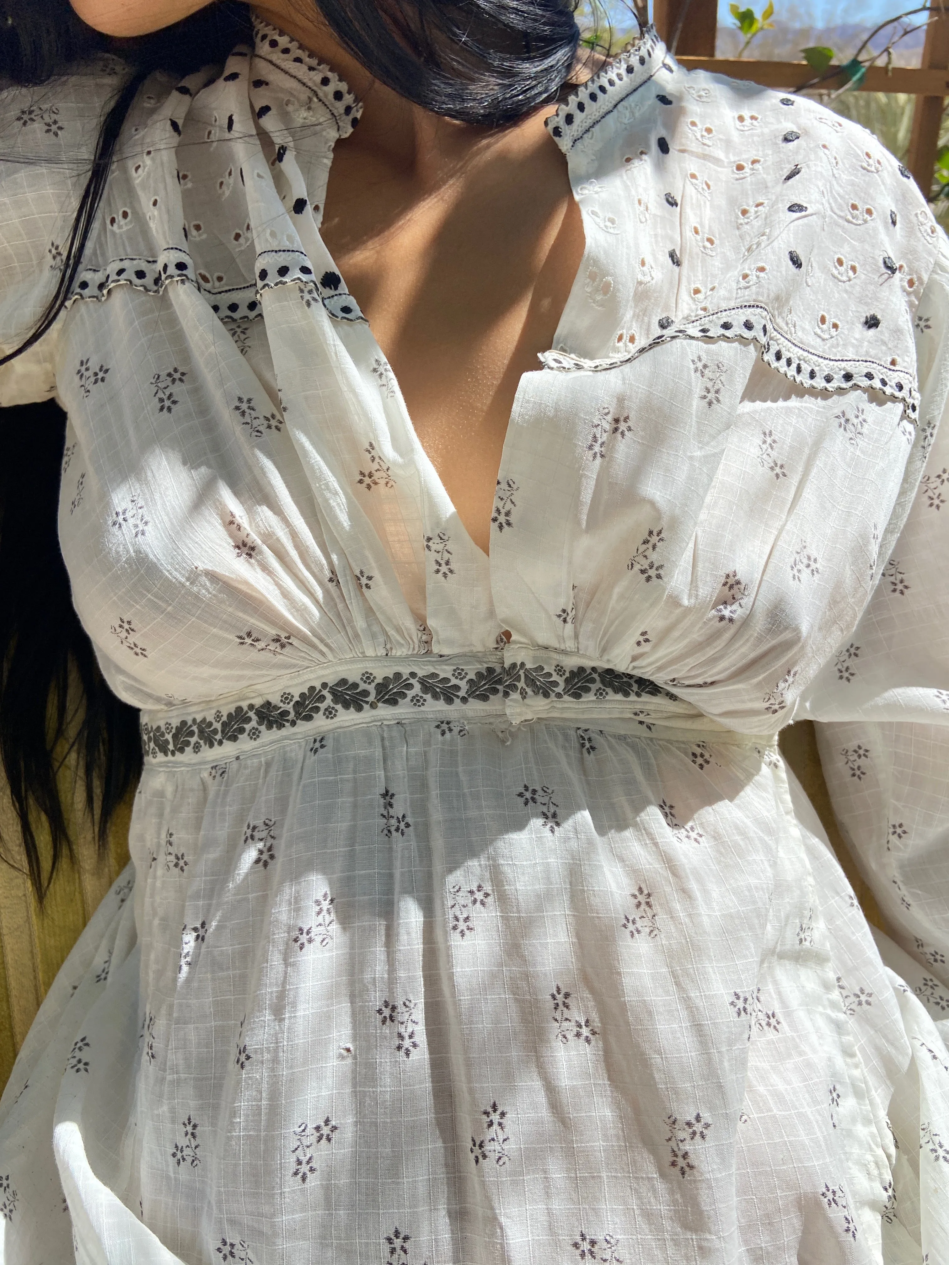 Late 1800s Calico & Eyelet Prairie Dress