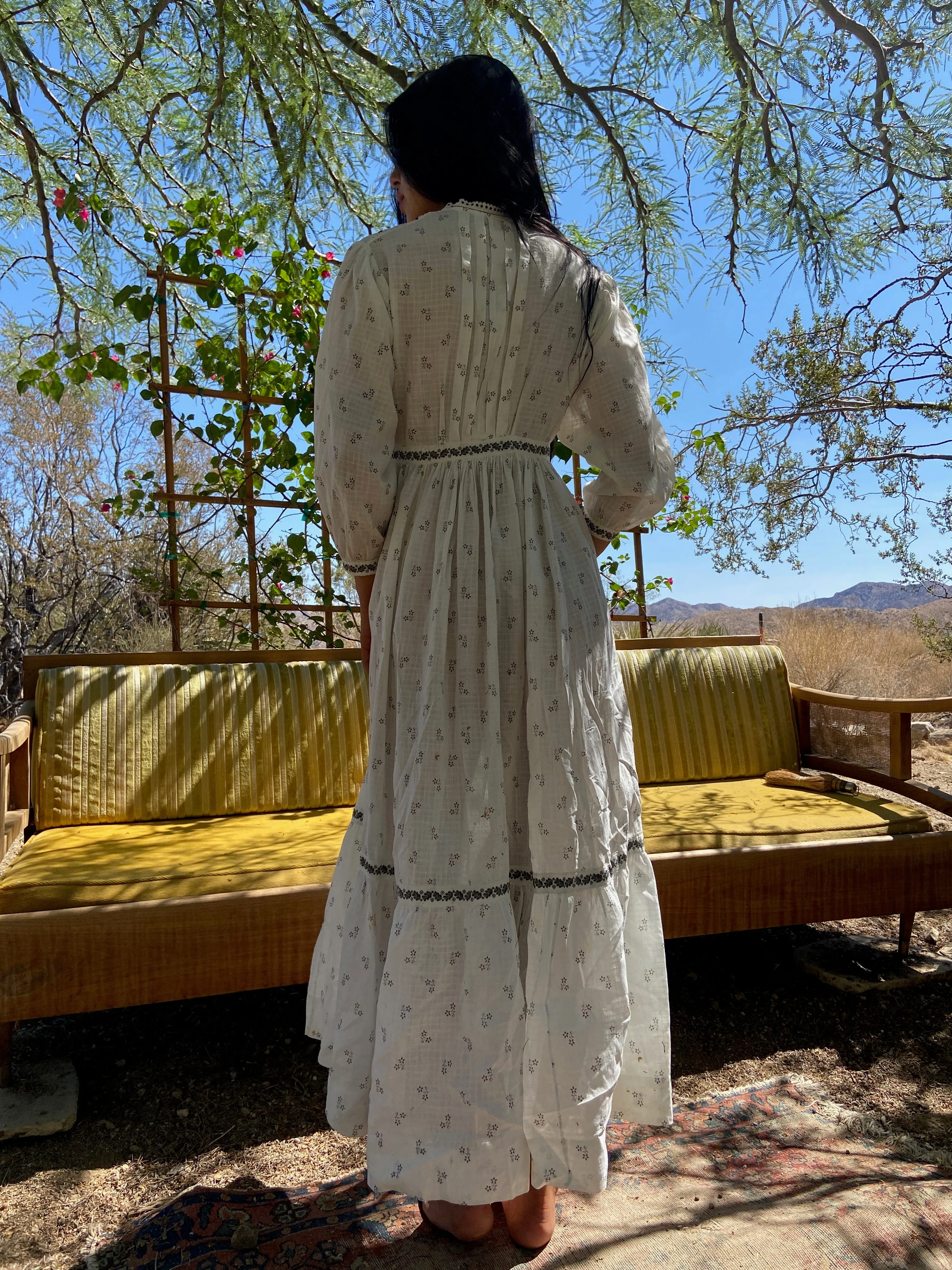 Late 1800s Calico & Eyelet Prairie Dress
