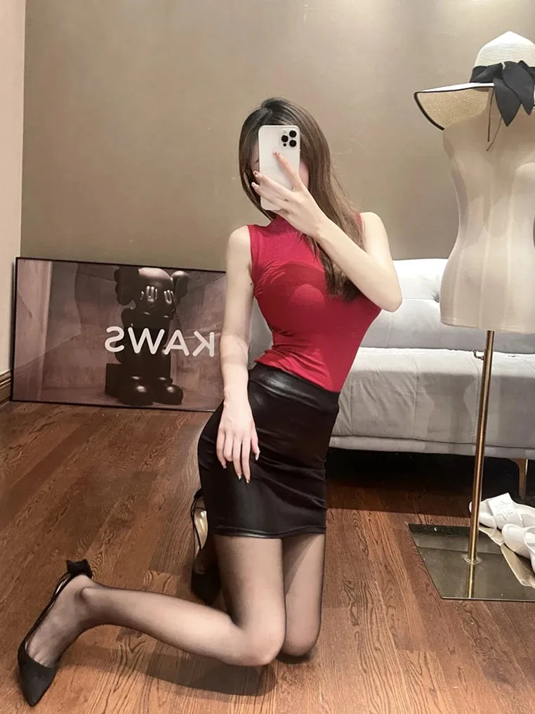 Leather Matte Slim Mini Sexy PU Hot Skirt High Waist Nightclub Streetwear