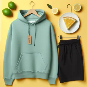 Lemon Tart Mens Plain Hoodie and Shorts Set - LTMHOSHS1 - Mint Green Black