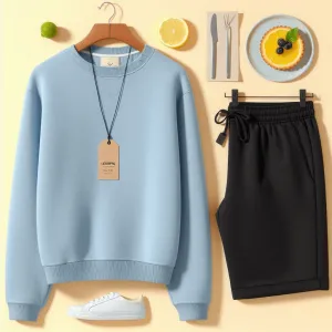 Lemon Tart Mens Plain Sweatshirt and Shorts Set - LTMSSSHS1 - Light Blue Black