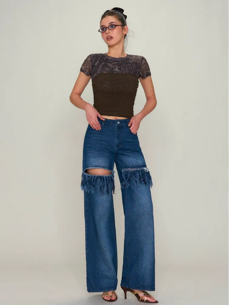 Leopard Print Sheer Cropped Top