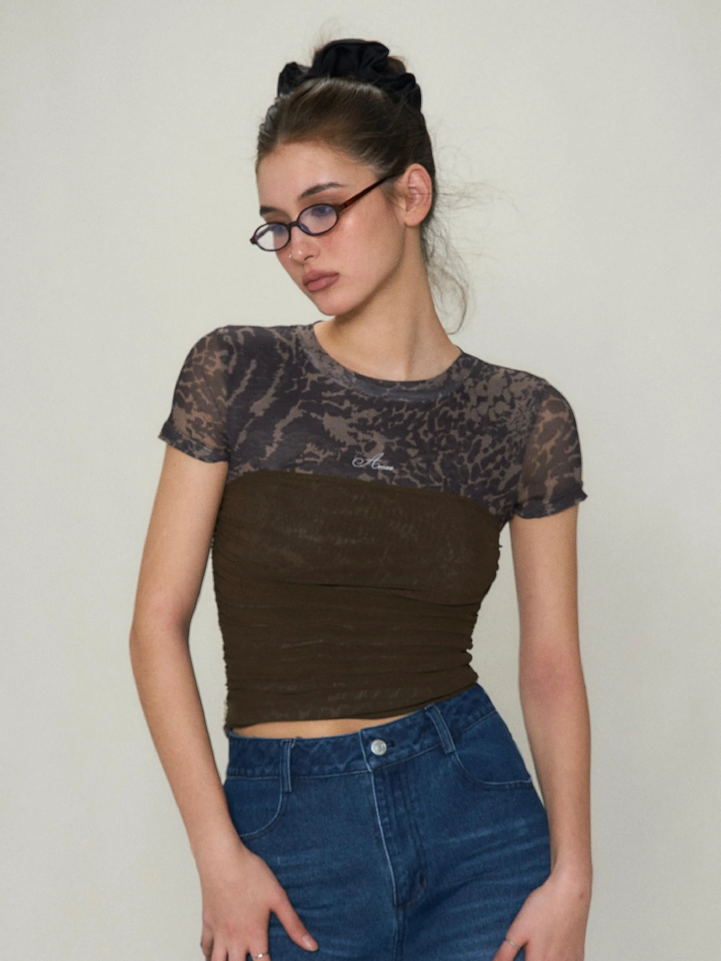 Leopard Print Sheer Cropped Top