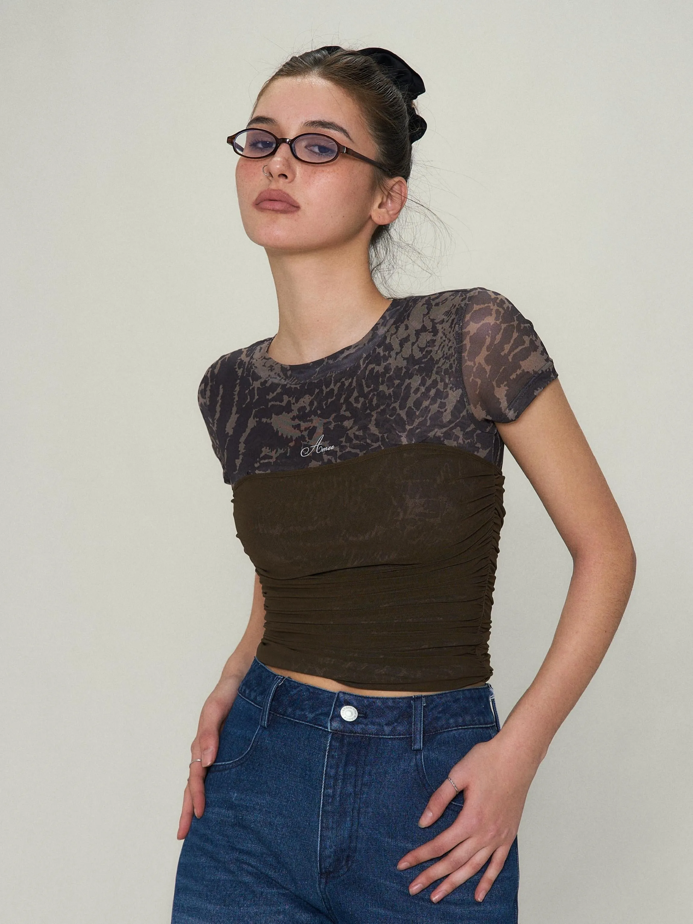 Leopard Print Sheer Cropped Top