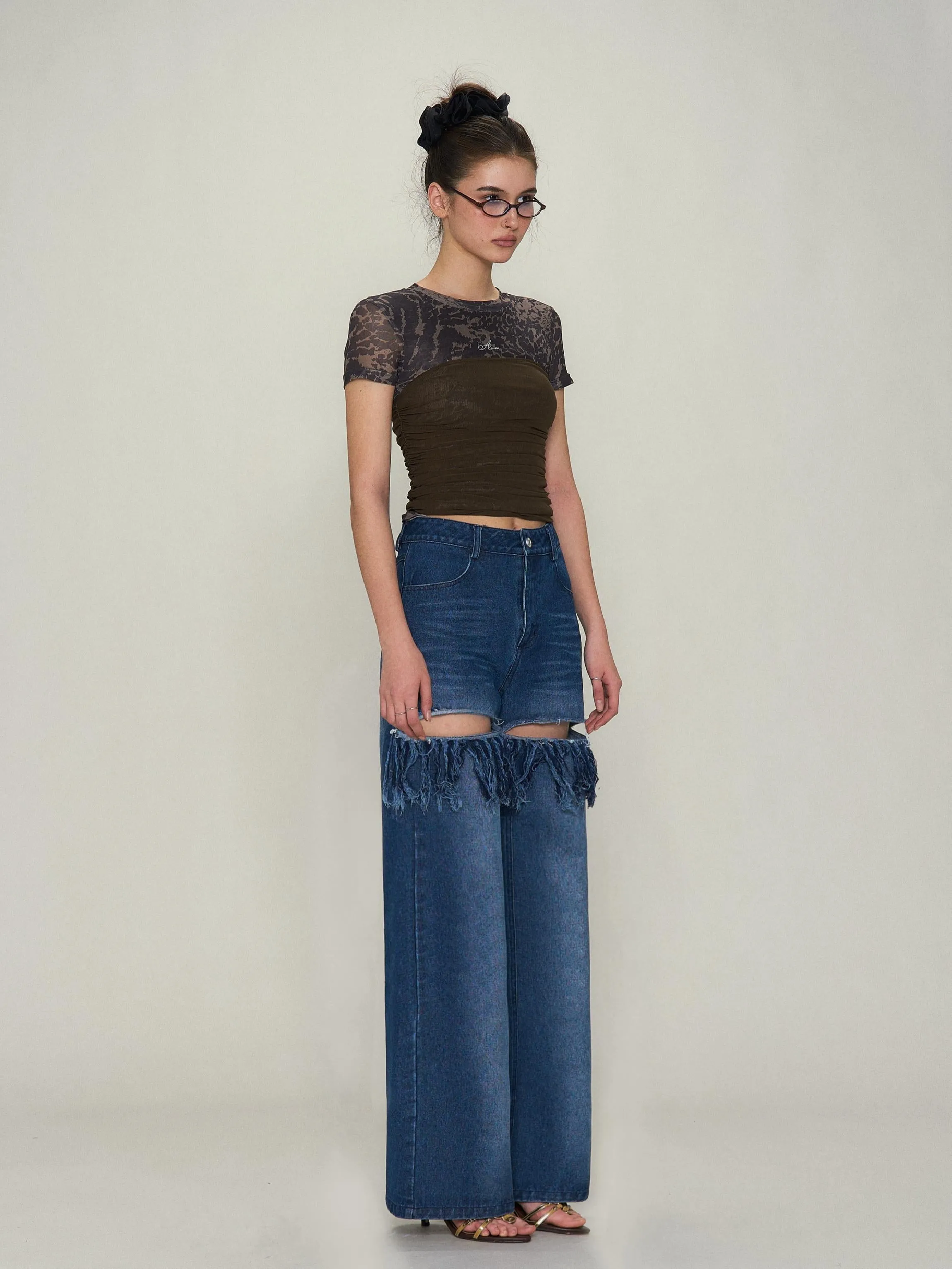 Leopard Print Sheer Cropped Top