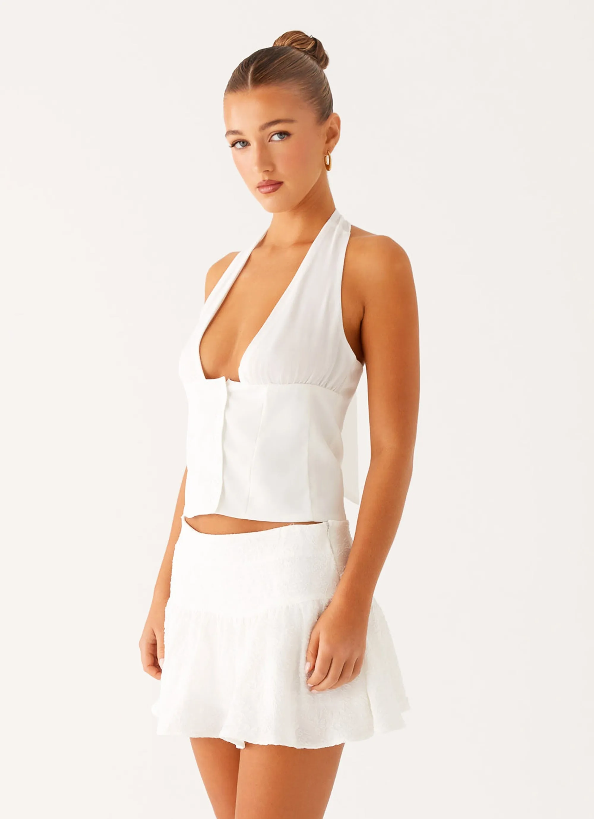 Let's Pretend Halterneck Top - White