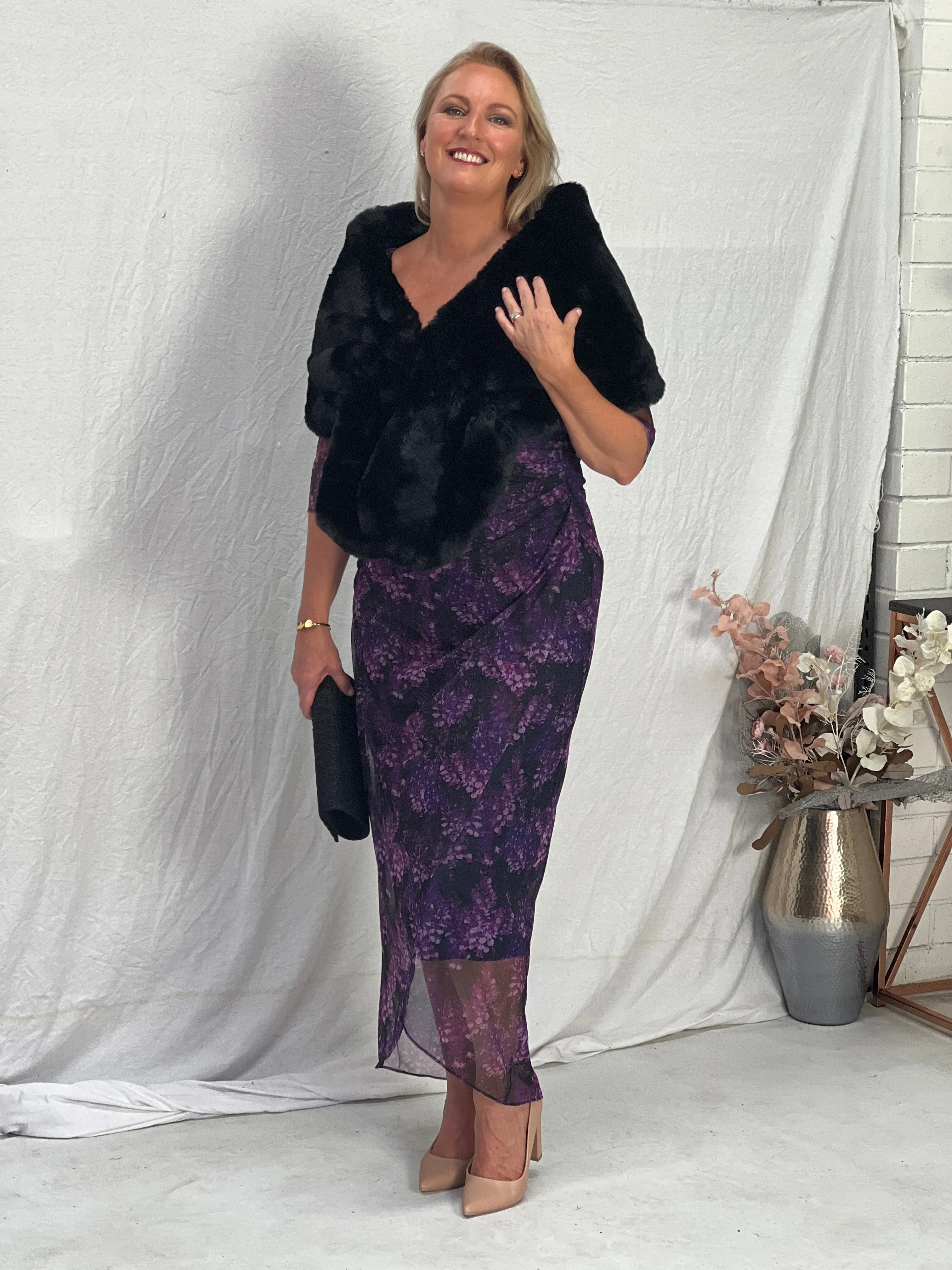 Lima Purple Hydrangea Evening Dress
