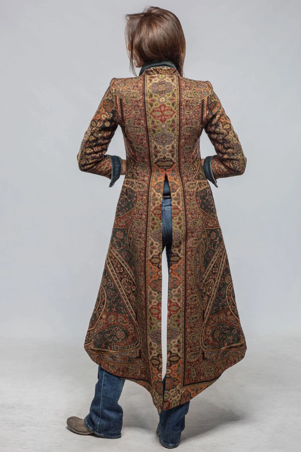Long Morgana Coat In Black, Red, Green Paisley