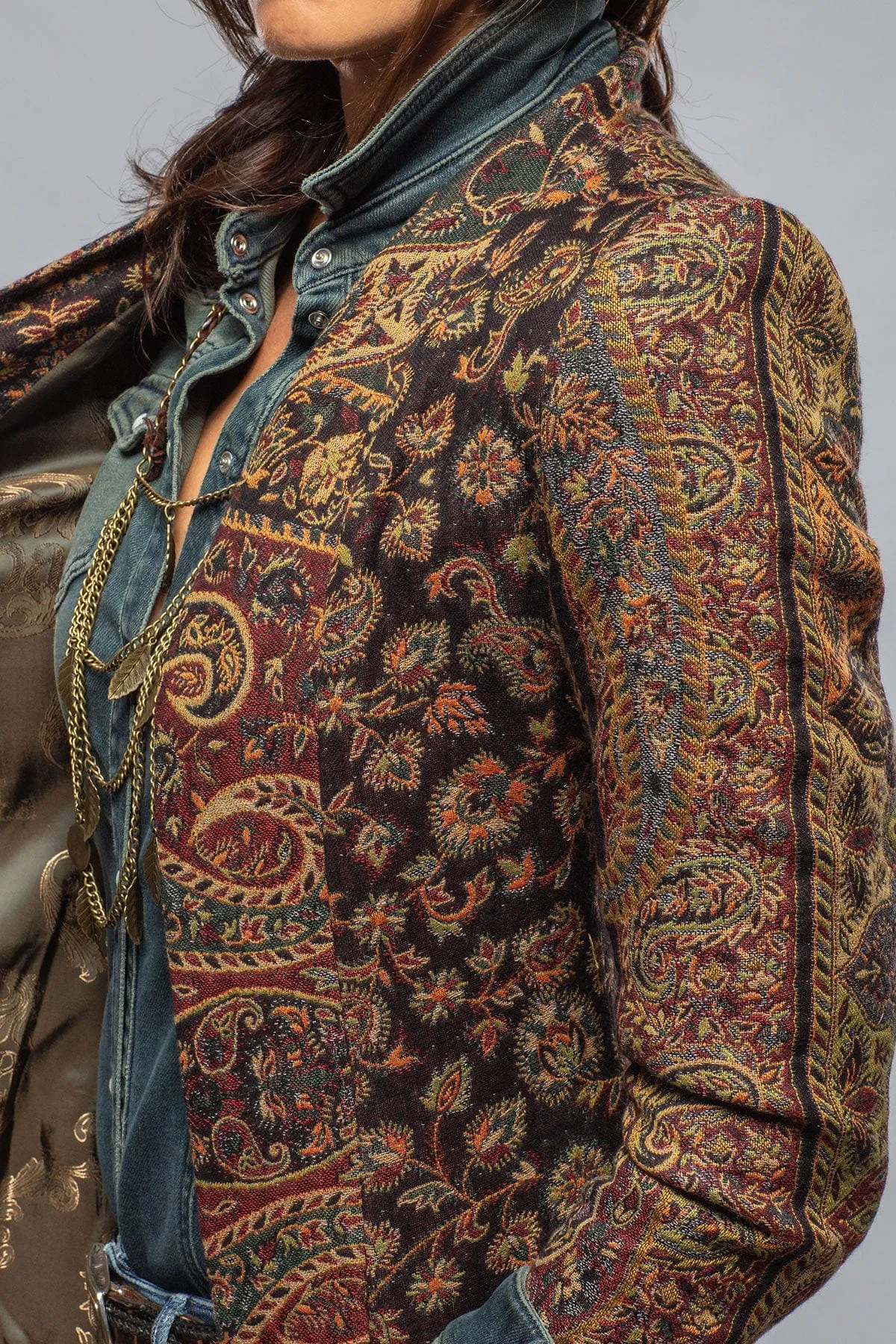 Long Morgana Coat In Black, Red, Green Paisley
