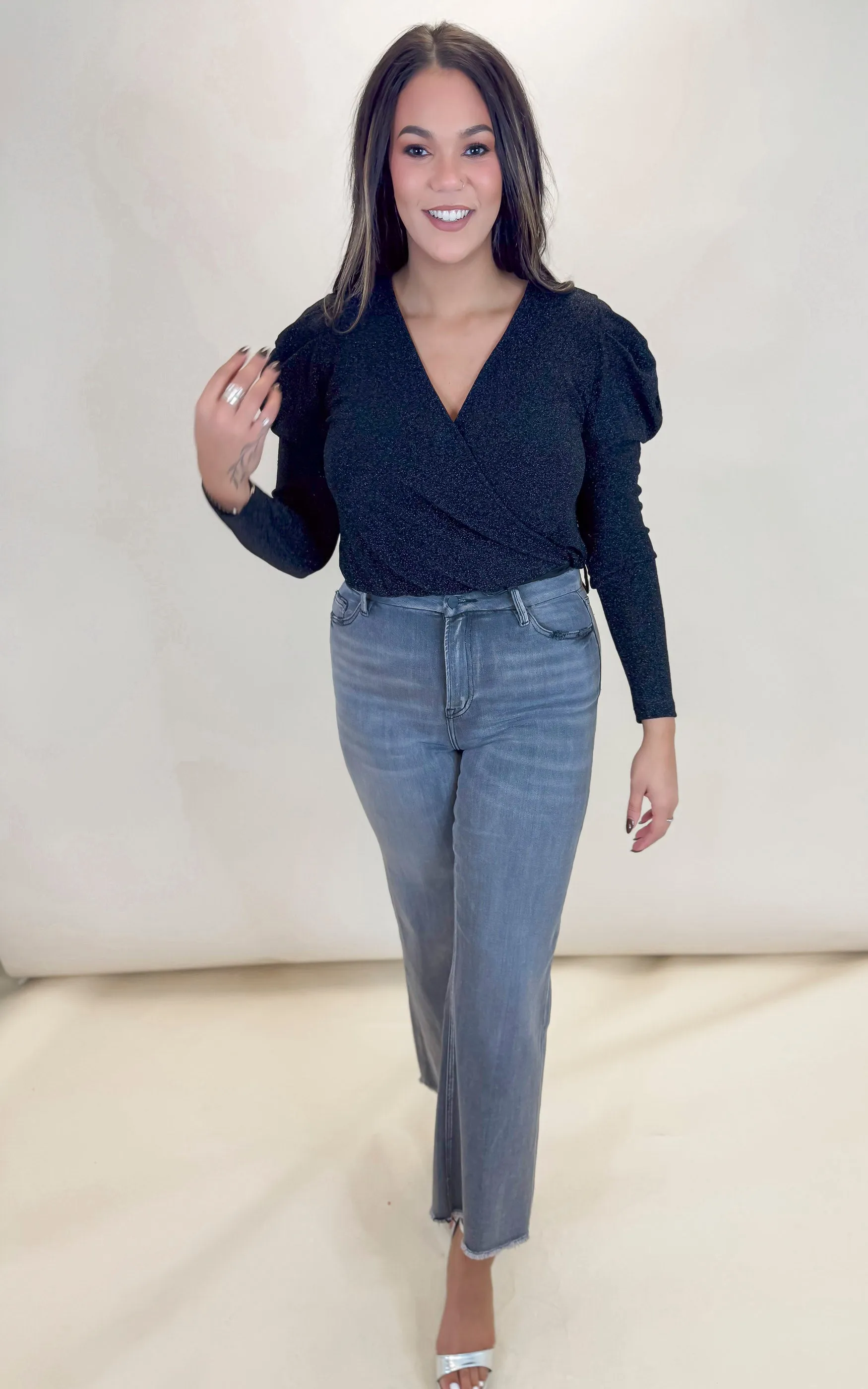 Long Sleeve Metallic Knit Bodysuit - Final Sale**