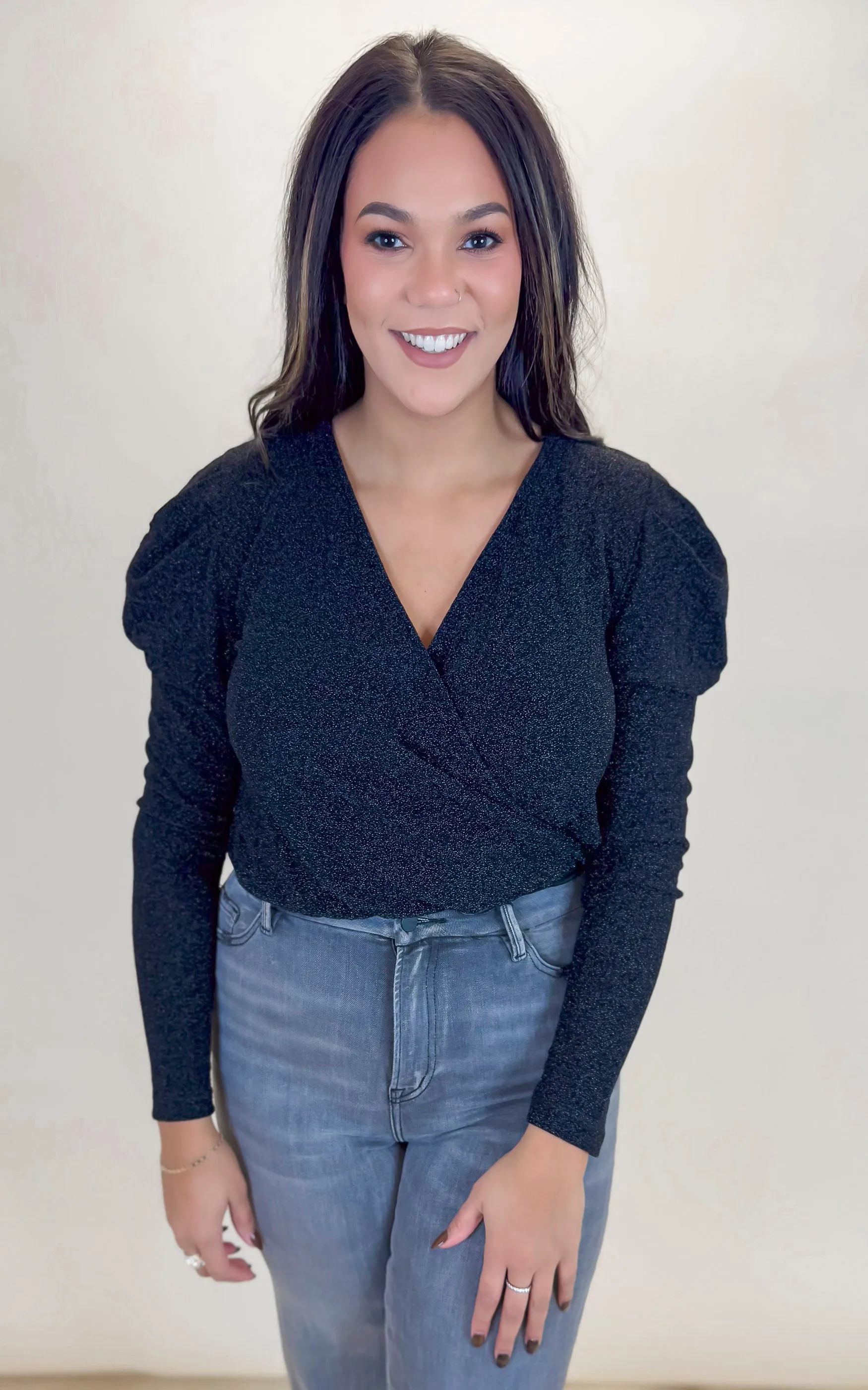 Long Sleeve Metallic Knit Bodysuit - Final Sale**