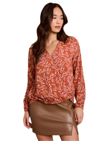 Long Sleeve Surplice Ruching Tie Top