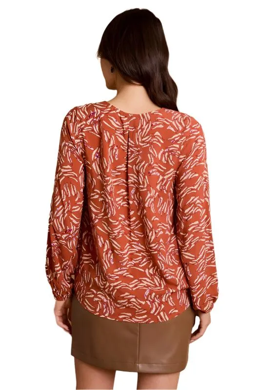 Long Sleeve Surplice Ruching Tie Top