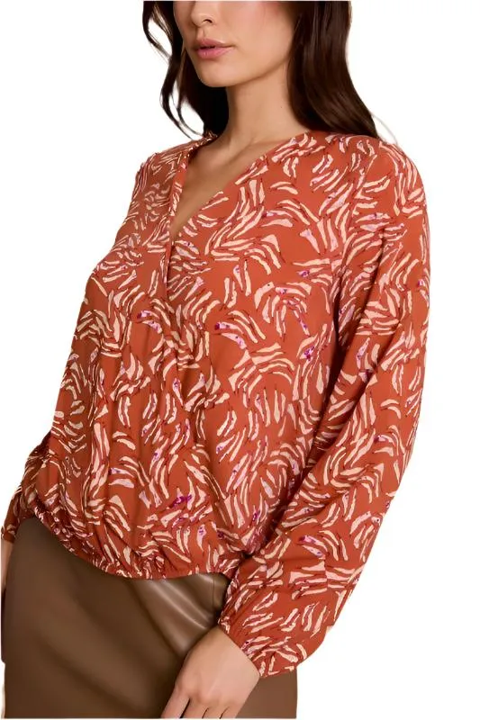 Long Sleeve Surplice Ruching Tie Top