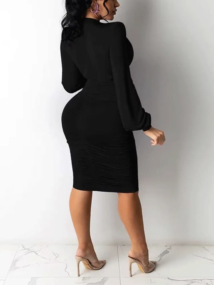 Long Sleeve V-neck Wrap Dress