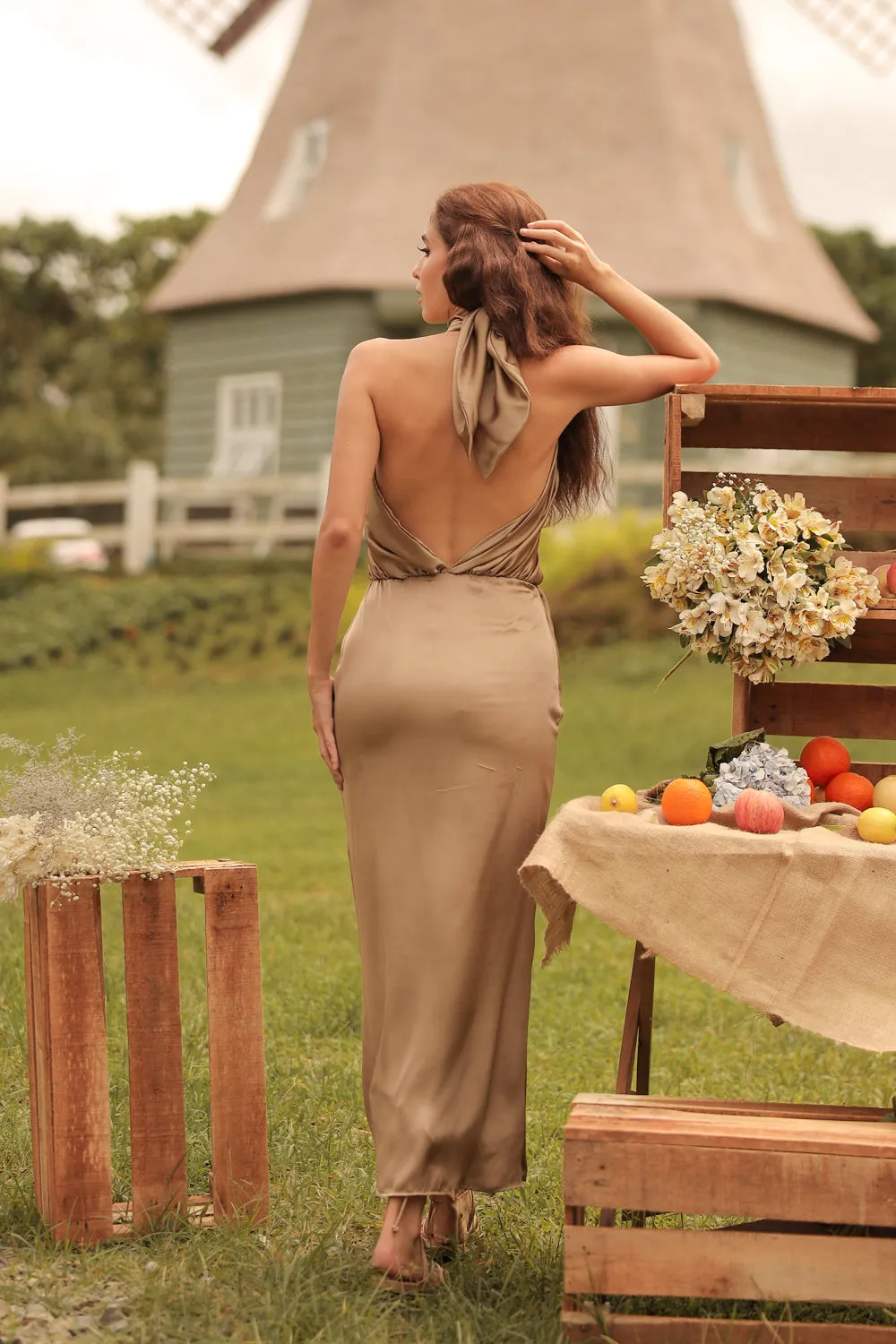 LUCILLE Wrap Around Multiway Midi Dress (Olive SC Silk)