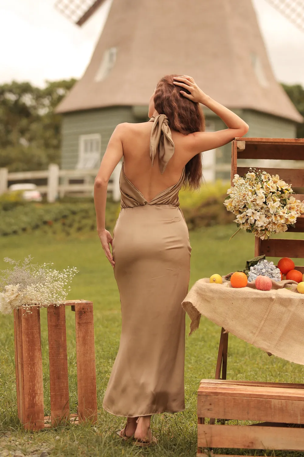 LUCILLE Wrap Around Multiway Midi Dress (Olive SC Silk)