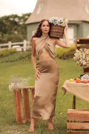 LUCILLE Wrap Around Multiway Midi Dress (Olive SC Silk)