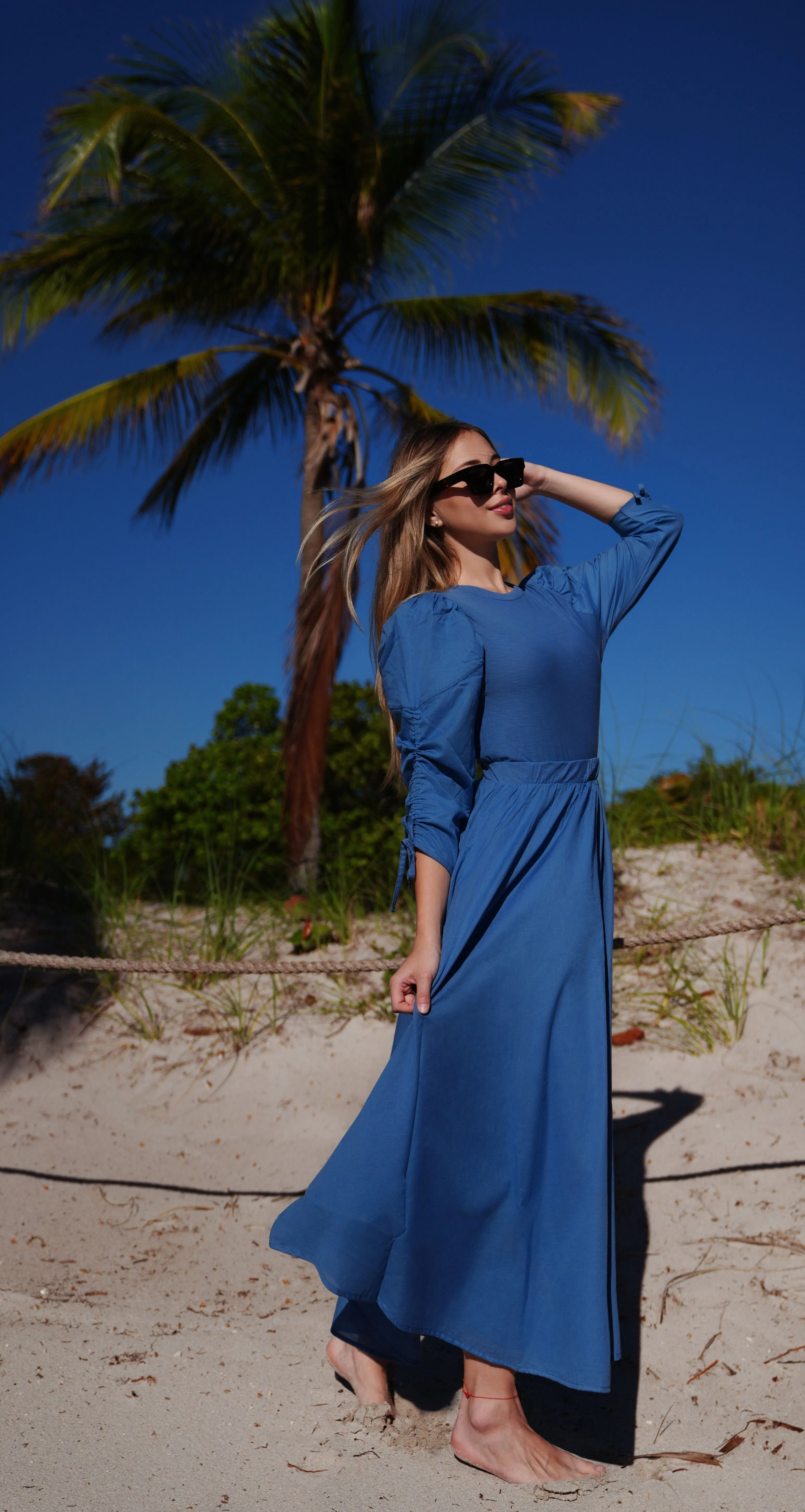 Lucy Blue Bow Sleeve Tee by Luna Mae