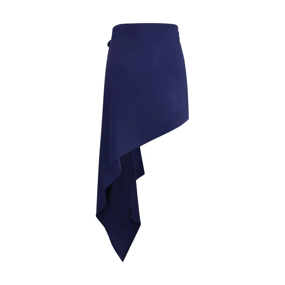 Magda Butrym Women Blue Mini Skirt Fabric Solid Asymmetric Bodycon Wrap Sz IT 38