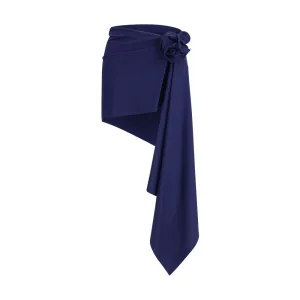 Magda Butrym Women Blue Mini Skirt Fabric Solid Asymmetric Bodycon Wrap Sz IT 38