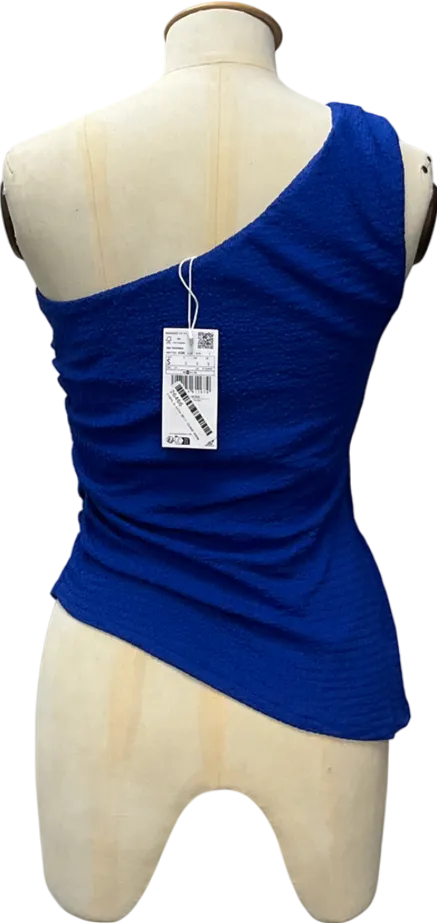 MANGO Blue Asymmetric Ruched Top UK S