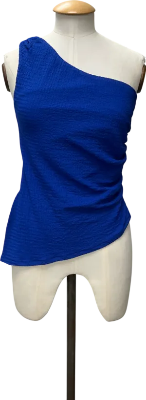 MANGO Blue Asymmetric Ruched Top UK S