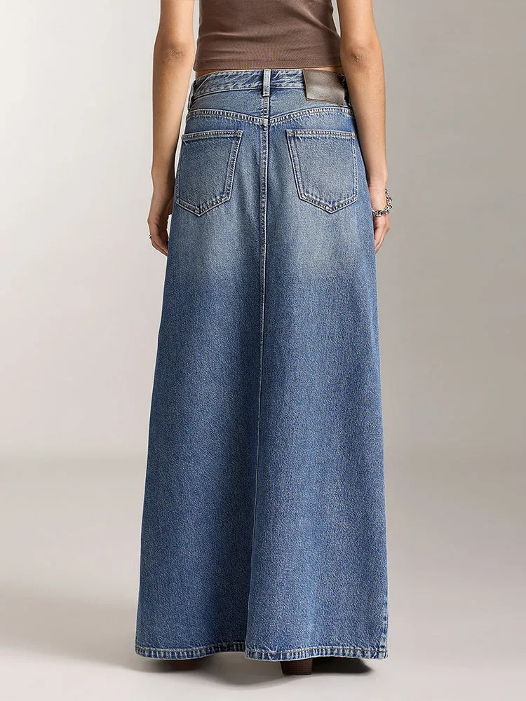 Maxi Denim Skirt With Slit