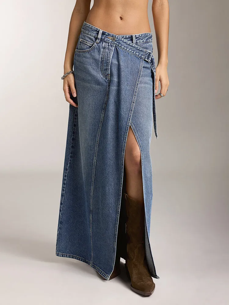 Maxi Denim Skirt With Slit